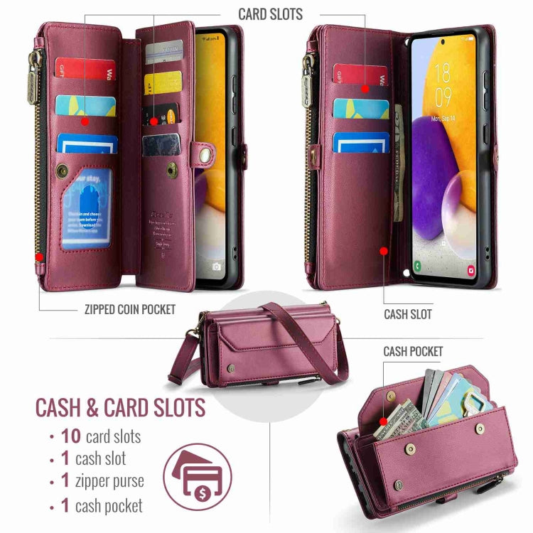 For Samsung Galaxy A72 CaseMe C36 Card Slots Zipper Wallet RFID Anti-theft Leather Phone Case(Wine Red) - Galaxy Phone Cases by CaseMe | Online Shopping South Africa | PMC Jewellery | Buy Now Pay Later Mobicred