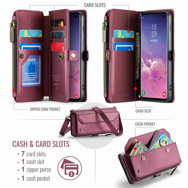 For Samsung Galaxy S10 CaseMe C36 Card Slots Zipper Wallet RFID Anti-theft Leather Phone Case(Wine Red) - Galaxy Phone Cases by CaseMe | Online Shopping South Africa | PMC Jewellery | Buy Now Pay Later Mobicred