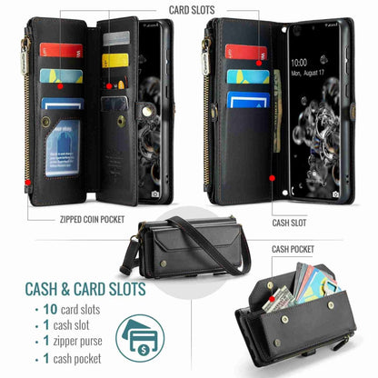 For Samsung Galaxy S20 Ultra CaseMe C36 Card Slots Zipper Wallet RFID Anti-theft Leather Phone Case(Black) - Galaxy Phone Cases by CaseMe | Online Shopping South Africa | PMC Jewellery | Buy Now Pay Later Mobicred