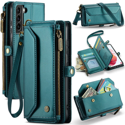 For Samsung Galaxy S21 5G CaseMe C36 Card Slots Zipper Wallet RFID Anti-theft Leather Phone Case(Blue-green) - Galaxy S21 5G Cases by CaseMe | Online Shopping South Africa | PMC Jewellery | Buy Now Pay Later Mobicred