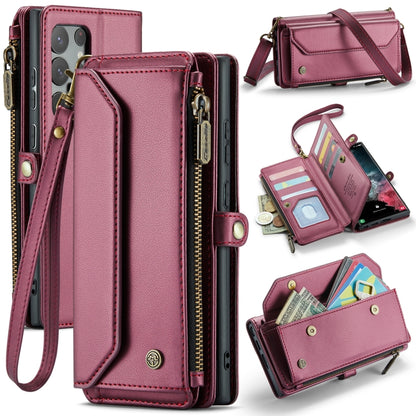 For Samsung Galaxy S22 Ultra 5G CaseMe C36 Card Slots Zipper Wallet RFID Anti-theft Leather Phone Case(Wine Red) - Galaxy S22 Ultra 5G Cases by CaseMe | Online Shopping South Africa | PMC Jewellery | Buy Now Pay Later Mobicred