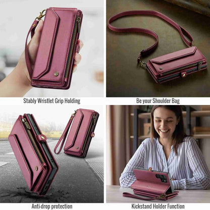 For Samsung Galaxy S22 Ultra 5G CaseMe C36 Card Slots Zipper Wallet RFID Anti-theft Leather Phone Case(Wine Red) - Galaxy S22 Ultra 5G Cases by CaseMe | Online Shopping South Africa | PMC Jewellery | Buy Now Pay Later Mobicred