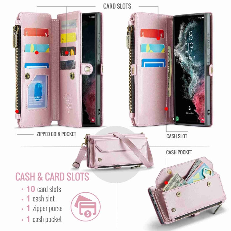 For Samsung Galaxy S22 Ultra 5G CaseMe C36 Card Slots Zipper Wallet RFID Anti-theft Leather Phone Case(Pink) - Galaxy S22 Ultra 5G Cases by CaseMe | Online Shopping South Africa | PMC Jewellery | Buy Now Pay Later Mobicred