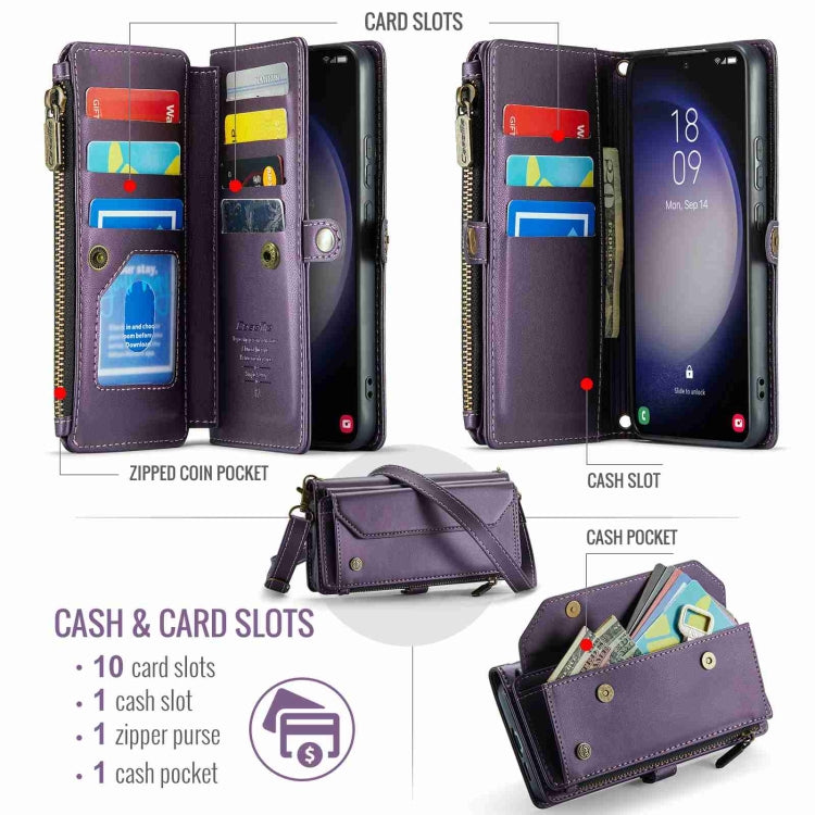 For Samsung Galaxy S23+ 5G CaseMe C36 Card Slots Zipper Wallet RFID Anti-theft Leather Phone Case(Purple) - Galaxy S23+ 5G Cases by CaseMe | Online Shopping South Africa | PMC Jewellery | Buy Now Pay Later Mobicred