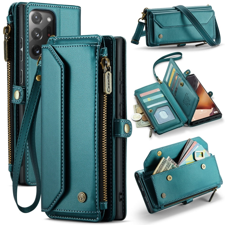 For Samsung Galaxy Note20 Ultra CaseMe C36 Card Slots Zipper Wallet RFID Anti-theft Leather Phone Case(Blue-green) - Galaxy Note20 Ultra Cases by CaseMe | Online Shopping South Africa | PMC Jewellery | Buy Now Pay Later Mobicred