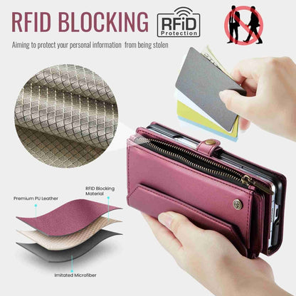 For Samsung Galaxy Z Fold3 CaseMe C36 Card Slots Zipper Wallet RFID Anti-theft Leather Phone Case(Wine Red) - Galaxy Phone Cases by CaseMe | Online Shopping South Africa | PMC Jewellery | Buy Now Pay Later Mobicred