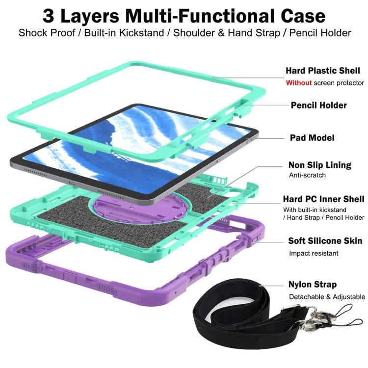 For iPad Air 11 2024 / Air 2022 10.9 360 Degree Rotation PC Contrast Silicone Tablet Case(Purple + Mint Green) - iPad Air 11 2024 Cases by PMC Jewellery | Online Shopping South Africa | PMC Jewellery | Buy Now Pay Later Mobicred