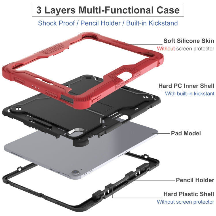 For iPad Air 11 2024 / Air 2022 10.9 Shockproof Silicone Hybrid PC Tablet Case with Holder(Black + Red) - iPad Air 11 2025 / 2024 Cases by PMC Jewellery | Online Shopping South Africa | PMC Jewellery | Buy Now Pay Later Mobicred