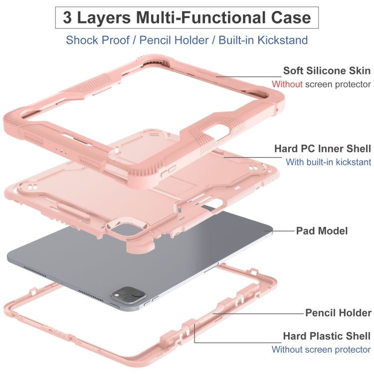 For iPad Pro 11 2024 Shockproof Silicone Hybrid PC Tablet Case with Holder(Rose Gold) - iPad Pro 11 2024 Cases by PMC Jewellery | Online Shopping South Africa | PMC Jewellery | Buy Now Pay Later Mobicred