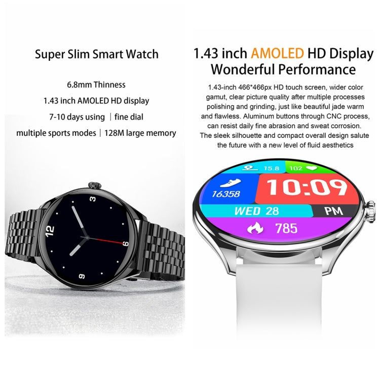 MT55 1.43 inch AMOLED HD Screen Ultra-thin Smart Call Health Watch, Silicone Strap(Silver Grey) - Smart Watches by PMC Jewellery | Online Shopping South Africa | PMC Jewellery | Buy Now Pay Later Mobicred