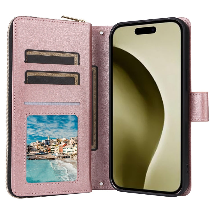 For iPhone 16 Pro Crossbody Rhombic Zipper Tower Buckle Leather Phone Case with Lanyard(Rose Gold) - iPhone 16 Pro Cases by PMC Jewellery | Online Shopping South Africa | PMC Jewellery | Buy Now Pay Later Mobicred