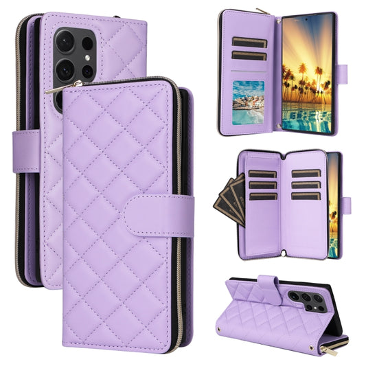 For Samsung Galaxy S24 Ultra 5G Crossbody Rhombic Zipper Tower Buckle Leather Phone Case with Lanyard(Purple) - Galaxy S24 Ultra 5G Cases by PMC Jewellery | Online Shopping South Africa | PMC Jewellery | Buy Now Pay Later Mobicred