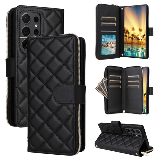 For Samsung Galaxy S24 Ultra 5G Crossbody Rhombic Zipper Tower Buckle Leather Phone Case with Lanyard(Black) - Galaxy S24 Ultra 5G Cases by PMC Jewellery | Online Shopping South Africa | PMC Jewellery | Buy Now Pay Later Mobicred