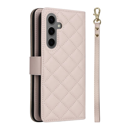 For Samsung Galaxy S25+ 5G Crossbody Rhombic Zipper Tower Buckle Leather Phone Case with Lanyard(Beige) - Galaxy S25+ 5G Cases by PMC Jewellery | Online Shopping South Africa | PMC Jewellery | Buy Now Pay Later Mobicred