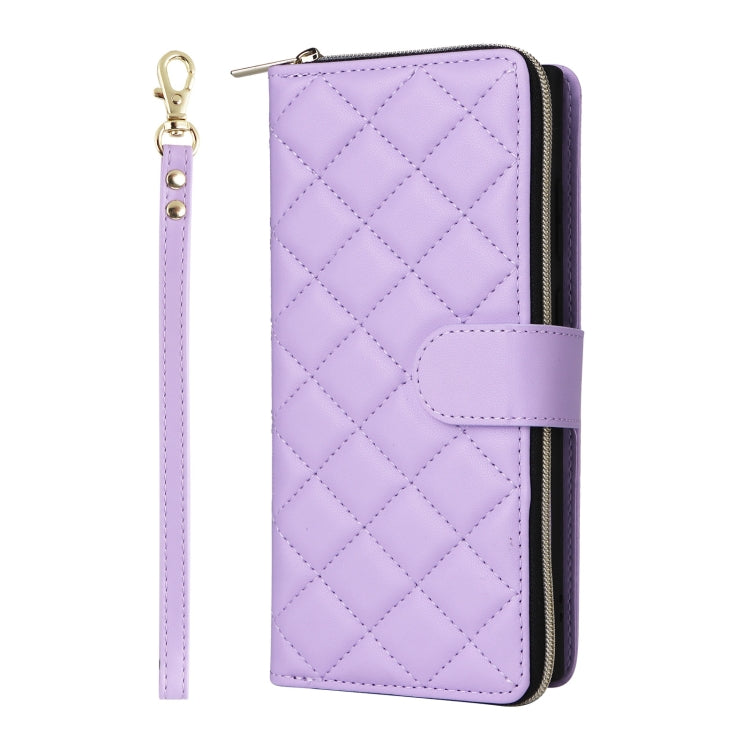 For Samsung Galaxy S25 Ultra 5G Crossbody Rhombic Zipper Tower Buckle Leather Phone Case with Lanyard(Purple) - Galaxy S25 Ultra 5G Cases by PMC Jewellery | Online Shopping South Africa | PMC Jewellery | Buy Now Pay Later Mobicred