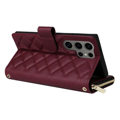 For Samsung Galaxy S25 Ultra 5G Crossbody Rhombic Zipper Tower Buckle Leather Phone Case with Lanyard(Wine Red) - Galaxy S25 Ultra 5G Cases by PMC Jewellery | Online Shopping South Africa | PMC Jewellery | Buy Now Pay Later Mobicred