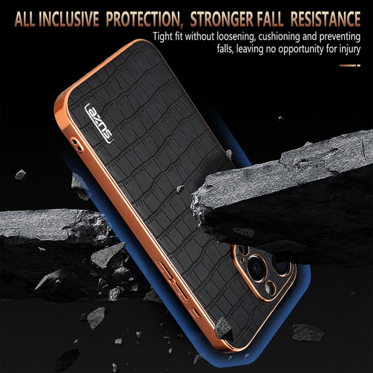 For iPhone 16 Pro Max AZNS Electroplated Frame Crocodile Texture Full Coverage Phone Case(White) - free shipping - PMC Jewellery - Order now!