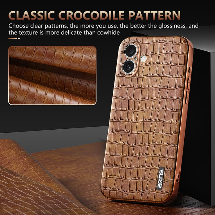 For iPhone 16 AZNS Electroplated Frame Crocodile Texture Full Coverage Phone Case(Blue) - iPhone 16 Cases by AZNS | Online Shopping South Africa | PMC TechLife | Buy Now Pay Later Mobicred