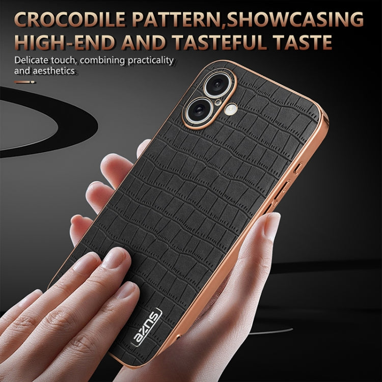 For iPhone 16 AZNS Electroplated Frame Crocodile Texture Full Coverage Phone Case(Blue) - iPhone 16 Cases by AZNS | Online Shopping South Africa | PMC TechLife | Buy Now Pay Later Mobicred