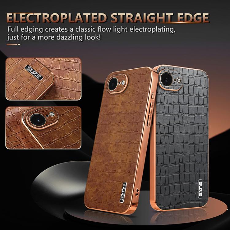 For iPhone 16e AZNS Electroplated Frame Crocodile Texture Full Coverage Phone Case(Black) - free shipping - PMc TechLife - Order now!