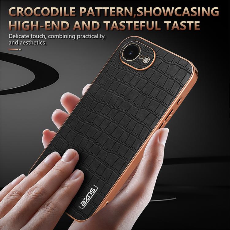 For iPhone 16e AZNS Electroplated Frame Crocodile Texture Full Coverage Phone Case(Green) - free shipping - PMc TechLife - Order now!