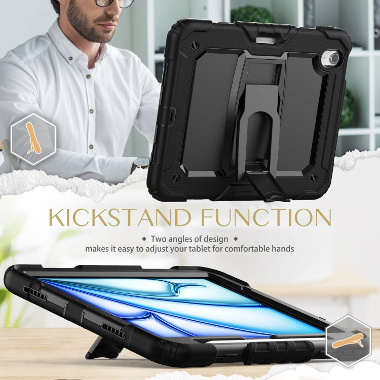 For iPad Air 11 2025 / 2024 Silicone Hydric PC Tablet Case with Shoulder Strap & Holder(Black) - iPad Air 11 2025 / 2024 Cases by PMC Jewellery | Online Shopping South Africa | PMC Jewellery | Buy Now Pay Later Mobicred