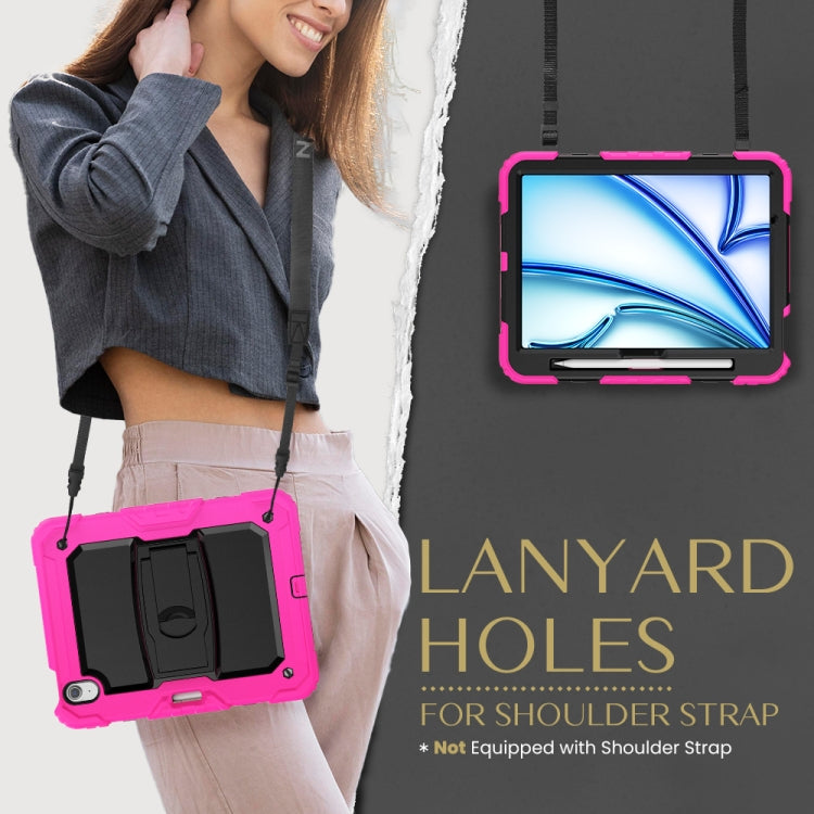 For iPad Air 11 2024 Silicone Hydric PC Tablet Case with Shoulder Strap & Holder(Rose Red) - iPad Air 11 2024 Cases by PMC TechLife | Online Shopping South Africa | PMC TechLife | Buy Now Pay Later Mobicred