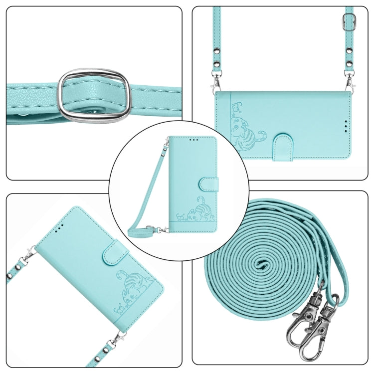 For Blackview A52 Cat Rat Embossed Pattern RFID Leather Phone Case with Lanyard(Mint Green) - More Brand by PMC Jewellery | Online Shopping South Africa | PMC Jewellery | Buy Now Pay Later Mobicred