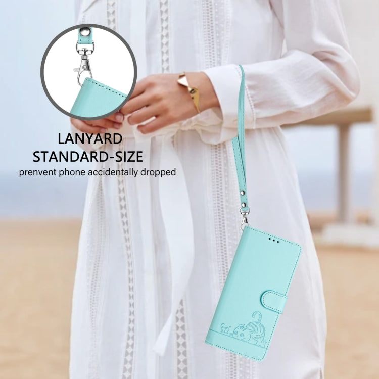 For Blackview A52 Cat Rat Embossed Pattern RFID Leather Phone Case with Lanyard(Mint Green) - free shipping - PMC TechLife - Order now!