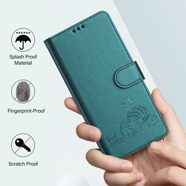 For Blackview A52 Cat Rat Embossed Pattern RFID Leather Phone Case with Lanyard(Peacock Green) - More Brand by PMC Jewellery | Online Shopping South Africa | PMC Jewellery | Buy Now Pay Later Mobicred