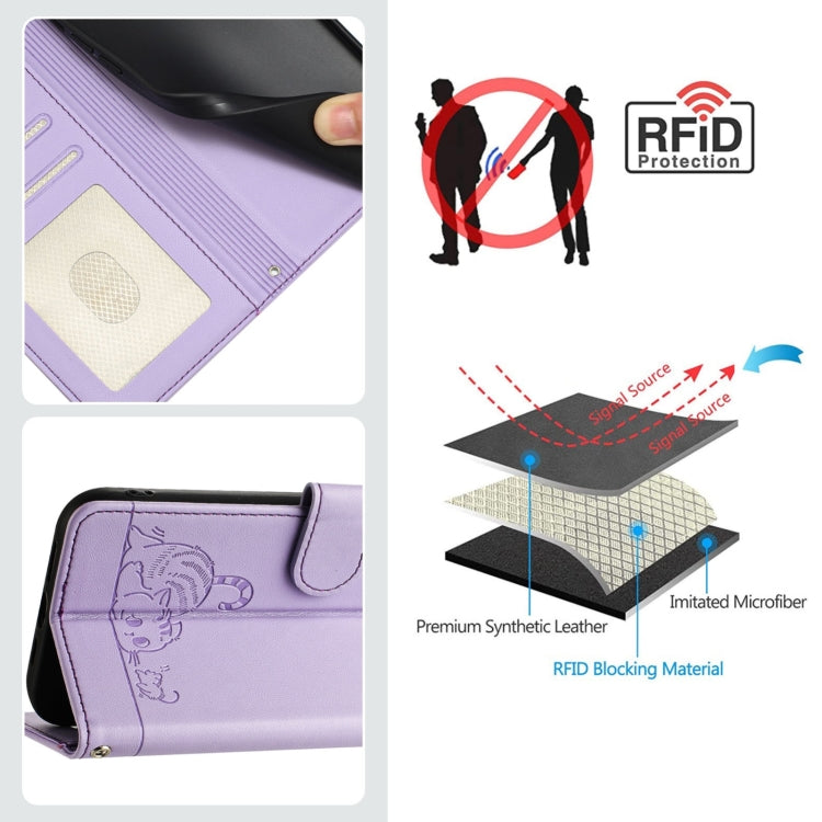 For Blackview A52 Cat Rat Embossed Pattern RFID Leather Phone Case with Lanyard(Purple) - More Brand by PMC TechLife | Online Shopping South Africa | PMC TechLife | Buy Now Pay Later Mobicred