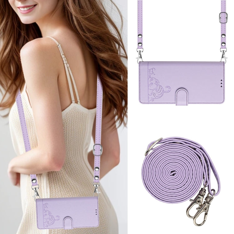 For Blackview A52 Cat Rat Embossed Pattern RFID Leather Phone Case with Lanyard(Purple) - More Brand by PMC TechLife | Online Shopping South Africa | PMC TechLife | Buy Now Pay Later Mobicred