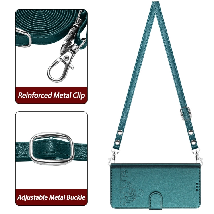 For Blackview A53 Cat Rat Embossed Pattern RFID Leather Phone Case with Lanyard(Peacock Green) - More Brand by PMC TechLife | Online Shopping South Africa | PMC TechLife | Buy Now Pay Later Mobicred