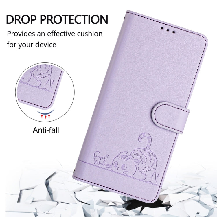 For Blackview A53 Cat Rat Embossed Pattern RFID Leather Phone Case with Lanyard(Purple) - More Brand by PMC Jewellery | Online Shopping South Africa | PMC Jewellery | Buy Now Pay Later Mobicred