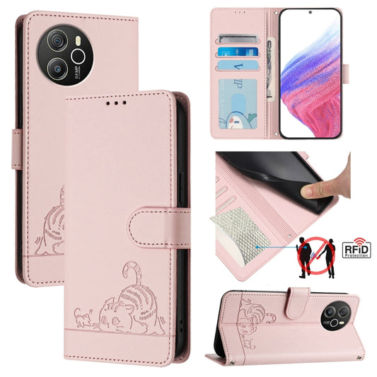 For Blackview Shark 8 Cat Rat Embossed Pattern RFID Leather Phone Case with Lanyard(Pink) - More Brand by PMC Jewellery | Online Shopping South Africa | PMC Jewellery | Buy Now Pay Later Mobicred