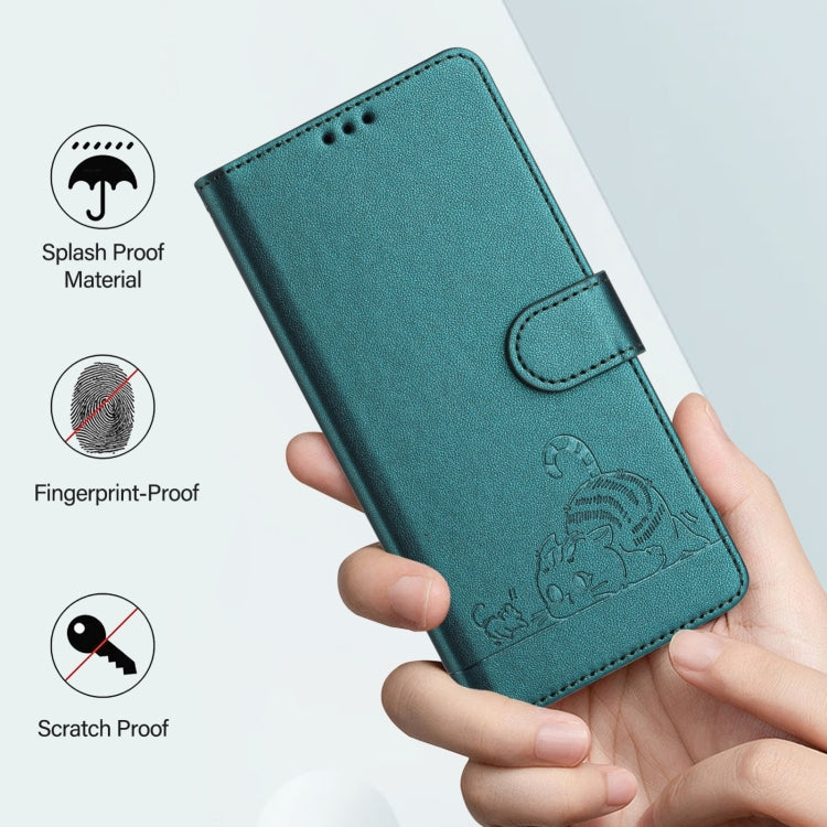 For Blackview Shark 8 Cat Rat Embossed Pattern RFID Leather Phone Case with Lanyard(Peacock Green) - More Brand by PMC TechLife | Online Shopping South Africa | PMC TechLife | Buy Now Pay Later Mobicred
