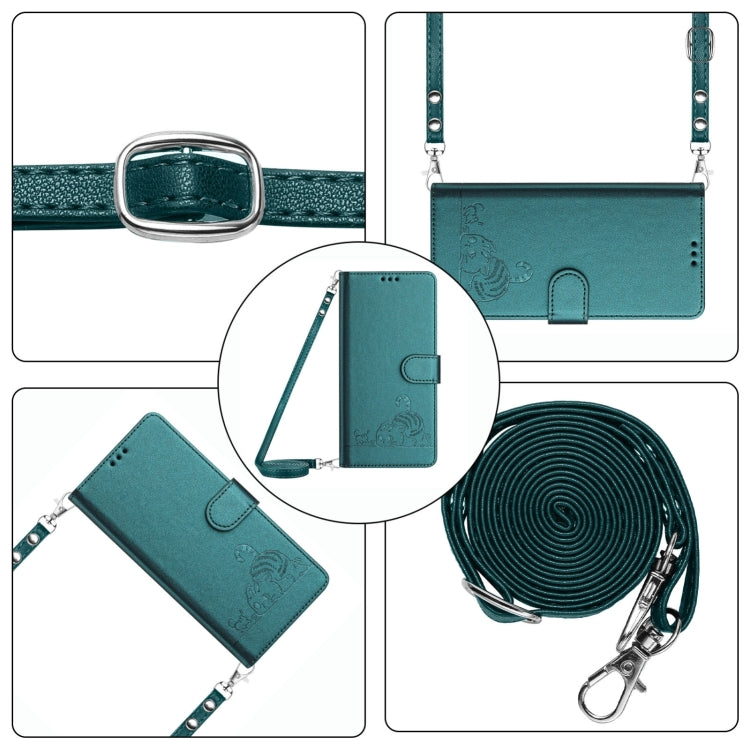 For Blackview Wave 6C Cat Rat Embossed Pattern RFID Leather Phone Case with Lanyard(Peacock Green) - More Brand by PMC TechLife | Online Shopping South Africa | PMC TechLife | Buy Now Pay Later Mobicred