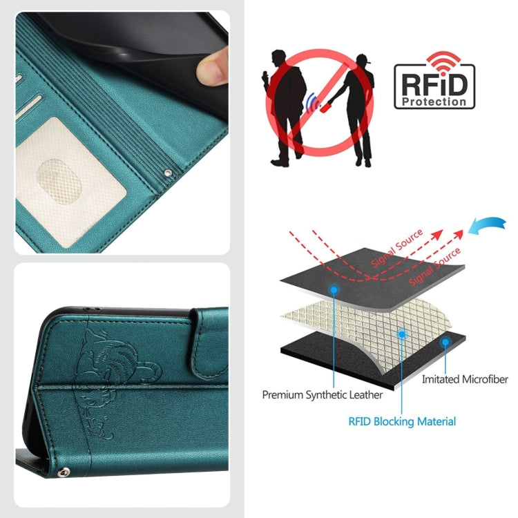 For Blackview Wave 6C Cat Rat Embossed Pattern RFID Leather Phone Case with Lanyard(Peacock Green) - More Brand by PMC TechLife | Online Shopping South Africa | PMC TechLife | Buy Now Pay Later Mobicred