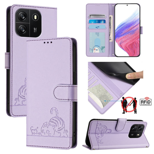 For Blackview Wave 6C Cat Rat Embossed Pattern RFID Leather Phone Case with Lanyard(Purple) - More Brand by PMC Jewellery | Online Shopping South Africa | PMC Jewellery | Buy Now Pay Later Mobicred