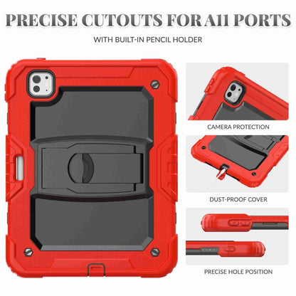 For iPad Pro 11 2024 Silicone Hydric PC Tablet Case with Shoulder Strap & Holder(Red) - iPad Pro 11 2024 Cases by PMC Jewellery | Online Shopping South Africa | PMC Jewellery | Buy Now Pay Later Mobicred
