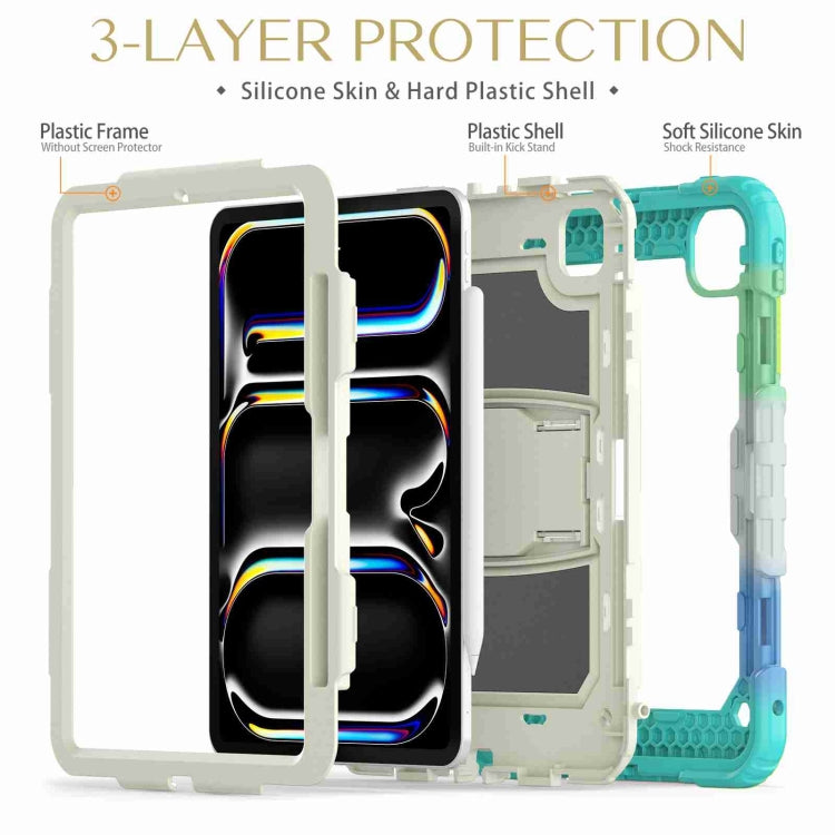 For iPad Pro 11 2024 Silicone Hydric PC Tablet Case with Shoulder Strap & Holder(Camouflage Light Blue) - iPad Pro 11 2024 Cases by PMC TechLife | Online Shopping South Africa | PMC TechLife | Buy Now Pay Later Mobicred