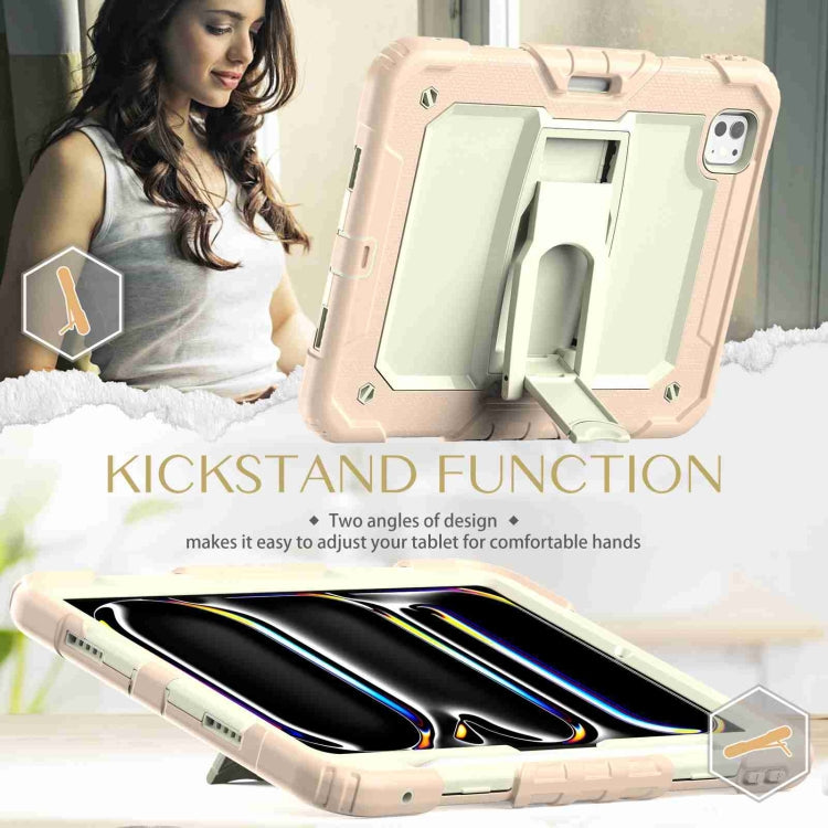 For iPad Pro 11 2024 Silicone Hydric PC Tablet Case with Shoulder Strap & Holder(Beige Rose Gold) - iPad Pro 11 2024 Cases by PMC TechLife | Online Shopping South Africa | PMC TechLife | Buy Now Pay Later Mobicred