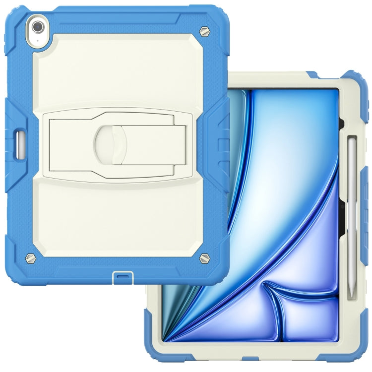 For iPad Air 13 2024 Silicone Hydric PC Tablet Case with Shoulder Strap & Holder(Beige Cyan-blue) - iPad Air 13 2024 Cases by PMC Jewellery | Online Shopping South Africa | PMC Jewellery | Buy Now Pay Later Mobicred