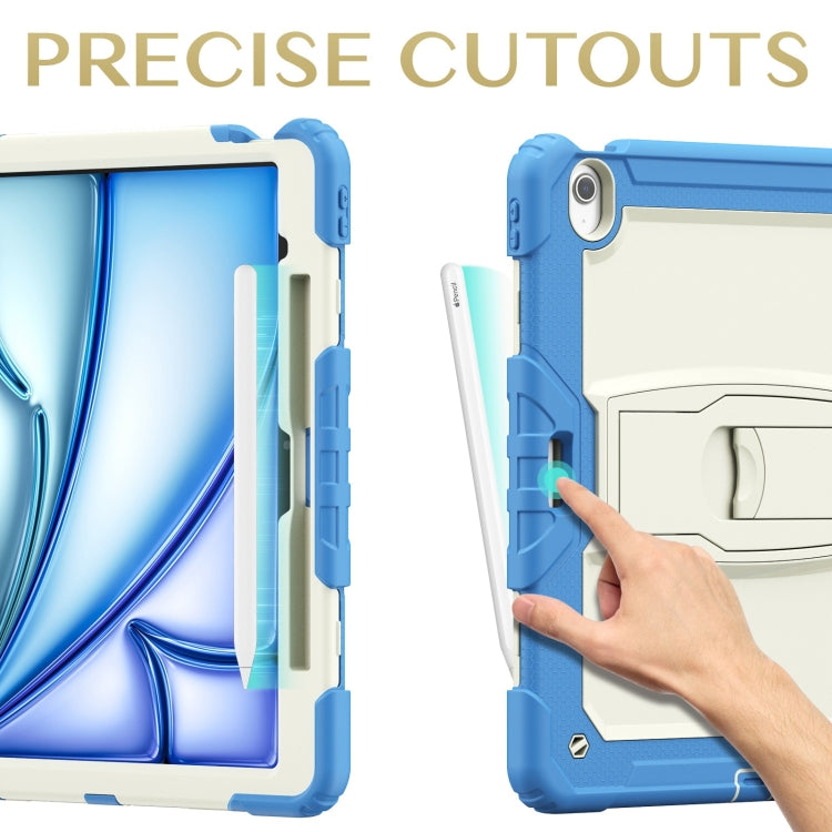 For iPad Air 13 2024 Silicone Hydric PC Tablet Case with Shoulder Strap & Holder(Beige Cyan-blue) - iPad Air 13 2024 Cases by PMC Jewellery | Online Shopping South Africa | PMC Jewellery | Buy Now Pay Later Mobicred