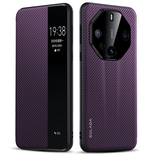 For Huawei Mate 60 RS Ultimate SULADA Kevlar 600D Texture Smart Window Leather Phone Case(Purple) - Huawei Cases by SULADA | Online Shopping South Africa | PMC Jewellery | Buy Now Pay Later Mobicred