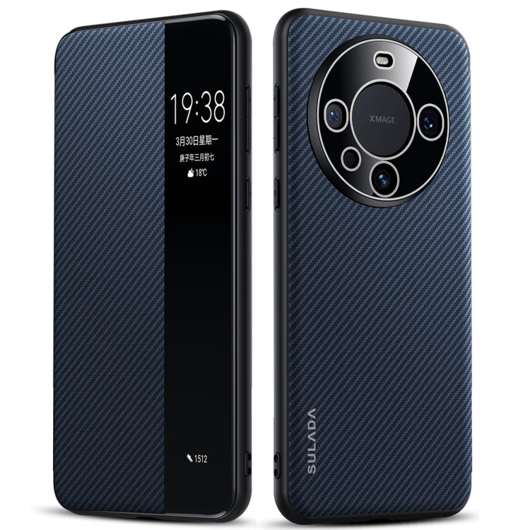 For Huawei Mate 60 Pro SULADA Kevlar 600D Texture Smart Window Leather Phone Case(Blue) - Huawei Cases by SULADA | Online Shopping South Africa | PMC TechLife | Buy Now Pay Later Mobicred