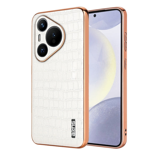 For Huawei Pura 70 AZNS Electroplated Frame Crocodile Texture Full Coverage Phone Case(White) - Huawei Cases by AZNS | Online Shopping South Africa | PMC Jewellery | Buy Now Pay Later Mobicred