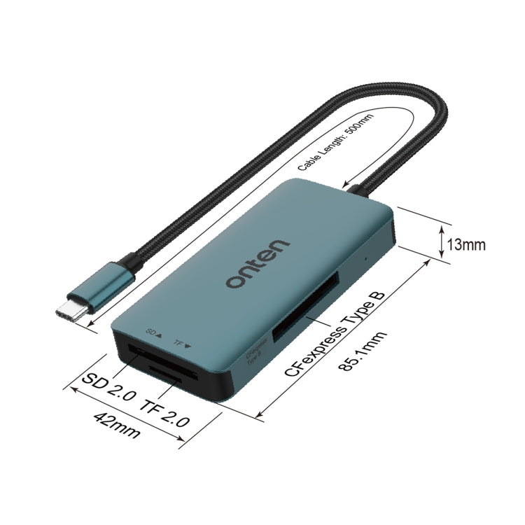 Onten C11 3 in 1 USB-C / Type-C to CFepress Type-B & SD & TF Card Reader(Pine Green) - Card Reader by Onten | Online Shopping South Africa | PMC Jewellery | Buy Now Pay Later Mobicred