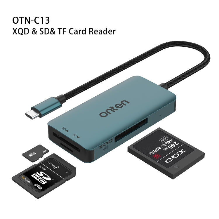 Onten C13 3 in 1 USB-C / Type-C to XQD & SD & TF Card Reader(Pine Green) - Card Reader by Onten | Online Shopping South Africa | PMC Jewellery | Buy Now Pay Later Mobicred