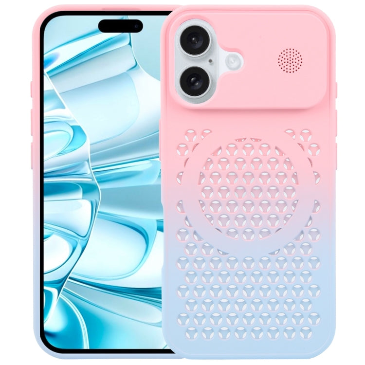 For iPhone 16 Plus Gradient Color Honeycomb Aromatherapy MagSafe Phone Case(Pink Blue) - iPhone 16 Plus Cases by PMC Jewellery | Online Shopping South Africa | PMC Jewellery | Buy Now Pay Later Mobicred